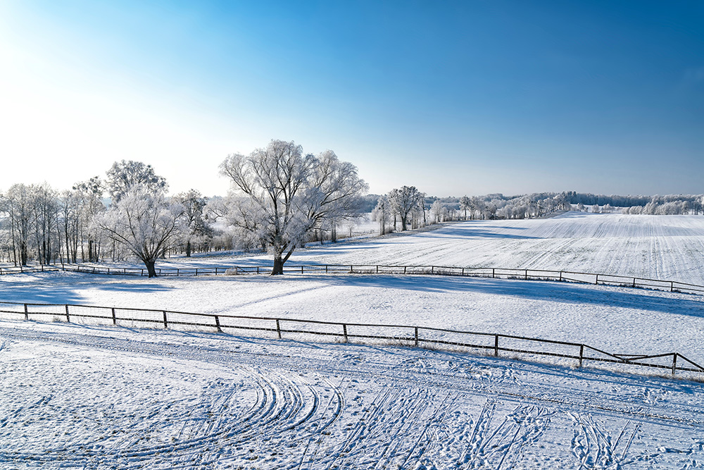 Snow covered farm field